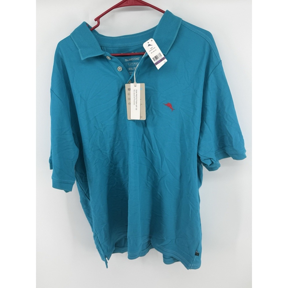 Tommy Bahama IslandZone Supima Polo Shirt Men XXL Teal Blue UPF 30 NWT